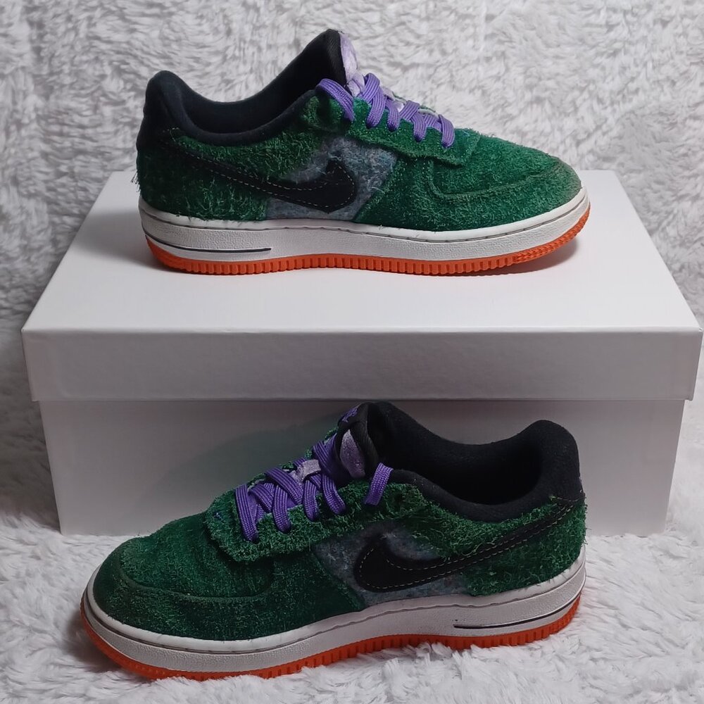 Nike Air Force 1 low shaggy green suede. Little kids size 12.5